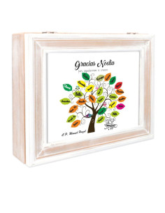 Caja madera regalo PROFE hojas