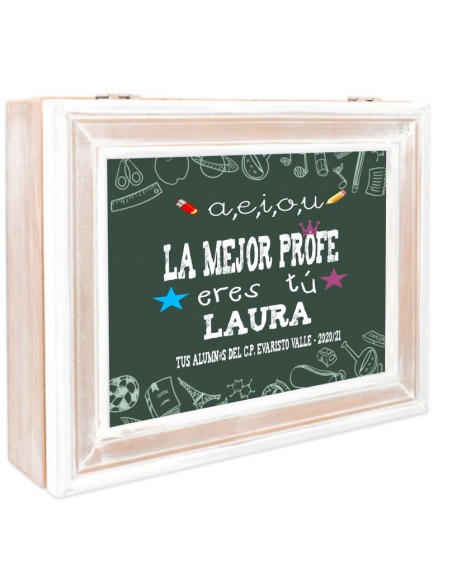 Caja madera regalo PROFE aeiou