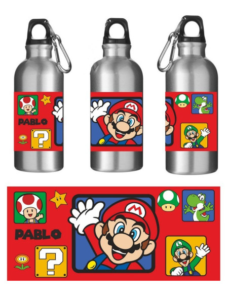 Cantimplora personalizada de aluminio MARIO Y LUIGI