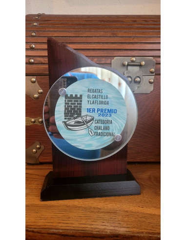 Trofeo madera + cristal