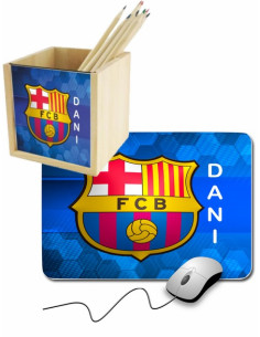 PACK Portalápices madera FC Barcelona + Alfombrilla