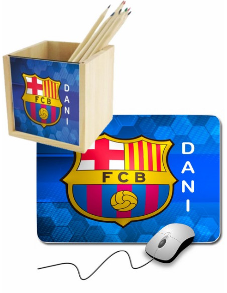 PACK Portalápices madera FC Barcelona + Alfombrilla