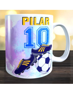 Taza futbol - numero y nombre fondo multicolor