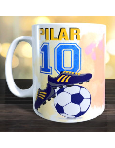 Taza futbol - numero y nombre fondo multicolor 2