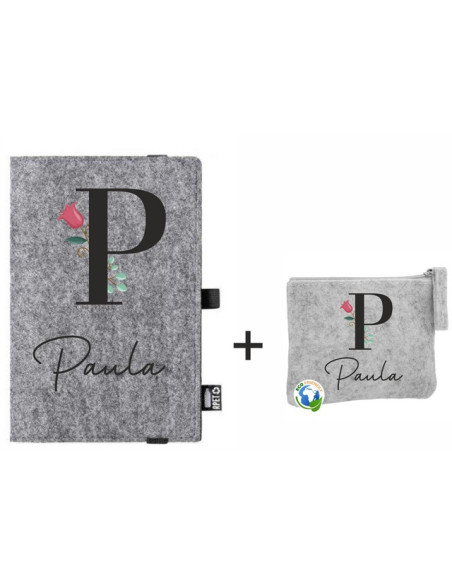 Pack Cuaderno y cartera de fieltro personalizados