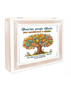 Caja madera regalo PROFE hojas (nuevo modelo)