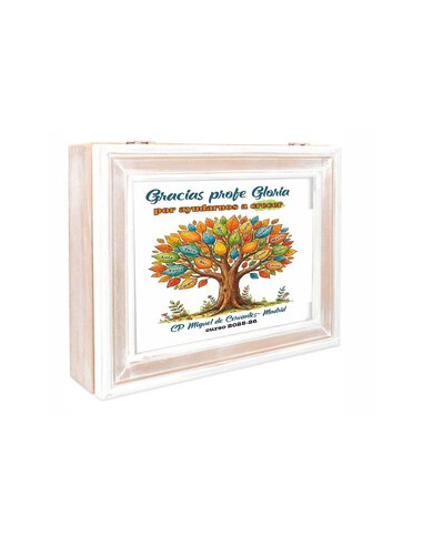 Caja madera regalo PROFE hojas (nuevo modelo)