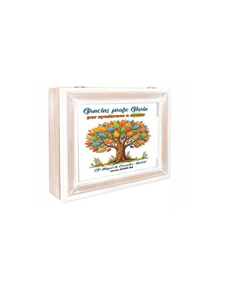 Caja madera regalo PROFE hojas (nuevo modelo)