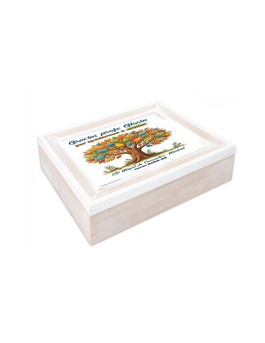 Caja madera regalo PROFE hojas (nuevo modelo)