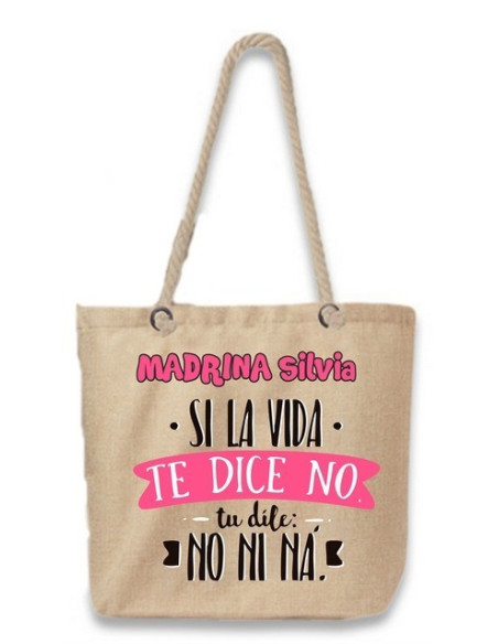 Bolsa de tela beige con asas de cuerda
