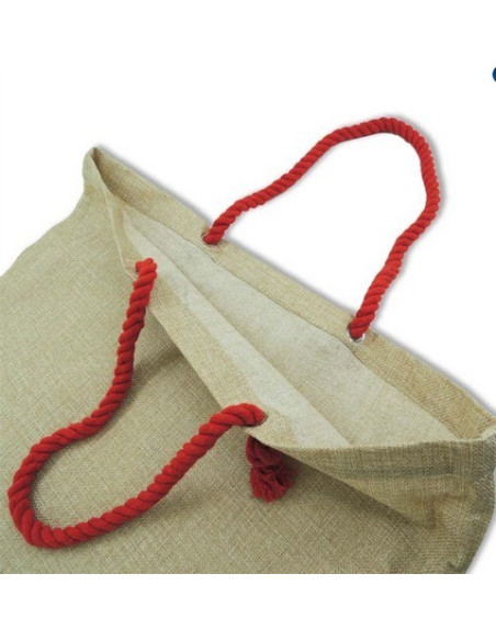 Bolsa de tela beige con asas de cuerda