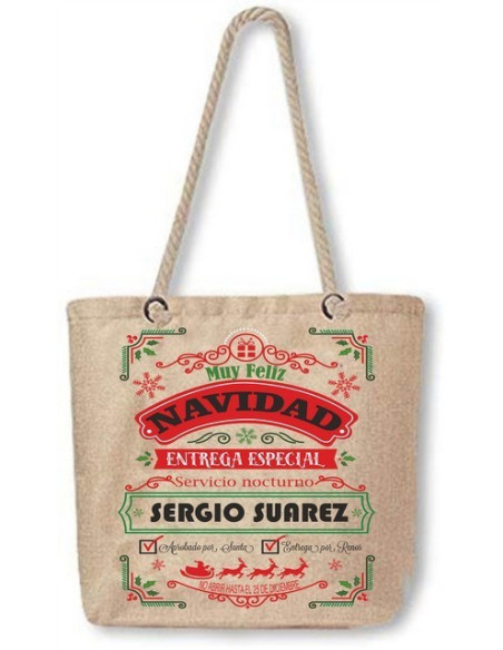 Bolsa de tela beige con asas de cuerda