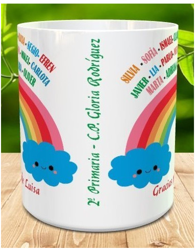Taza Gracias profe arcoiris