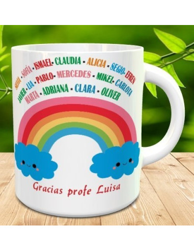 Taza Gracias profe arcoiris