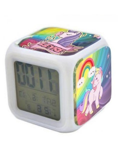 Reloj despertador UNICORNIOS con luz de colores