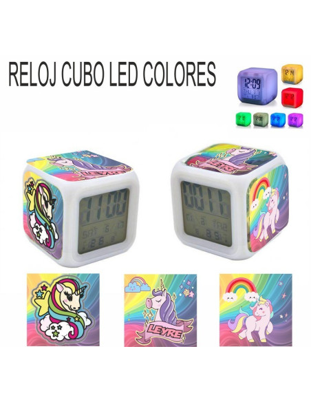 Reloj despertador UNICORNIOS con luz de colores