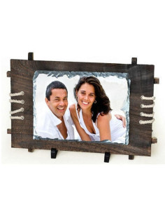 Portafotos de pizarra y madera envejecida